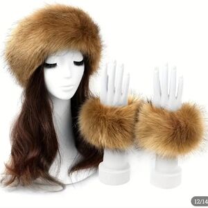 Elegant Faux Fur Headband and Cuffs Set